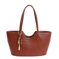 Sac cabas tressé marron foncé avec charm en perles colorées et anse minimaliste - Marron