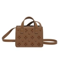 Mini sac carré marron à rivets avec texture litchi et bandoulière réglable - Marron