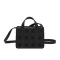 Black vintage square box bag with litchi texture and metal rivet floral pattern - Black