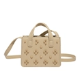Sac à main beige en cuir grainé avec motifs de rivets symétriques et bandoulière amovible - Kaki