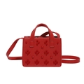 Red rivet-decorated square crossbody bag with textured leather and adjustable strap - Red
