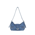 Sac sous le bras en denim bleu avec fermoir rotatif argenté et sangles style rétro Y2K - Bleu clair