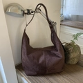 Minimalist matte dark coffee tote bag in faux suede with adjustable shoulder strap - Brown
