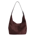 Grande borsa hobo in pelle scamosciata marrone con tracolla e cuciture verticali - Marrone