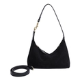 Vintage black suede dumpling bag with gold hardware and adjustable crossbody strap - Black