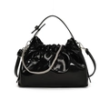 Bolso chic de charol negro con cadena plateada y correa de hombro ajustable - Negro