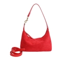 Red suede crescent handbag with detachable shoulder strap for versatile daily styling - Red