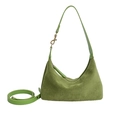 Green vintage suede crescent crossbody bag with minimalist texture and brass buckles - Green