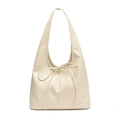 Creamy white tote bag with bow detail and glossy wrinkled texture for daily use - White