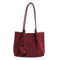 Bolso tote retro burdeos de gamuza mate con correas largas y mini estuche a juego - Rojo