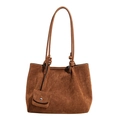 Bolso tote de ante marrón oscuro mate con correas de cuero y pequeño bolso cuadrado - Tostado