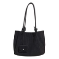 Minimalist black faux suede large tote bag with knotted strap and small pouch - Black