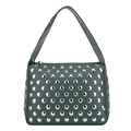 Dark green leather shoulder bag with silver rivet studs and a punk rectangular design - Green