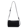 Minimalist black matte cylindrical shoulder bag with adjustable long strap and silver hardware - Black
