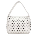 White leather shoulder bag with silver metal rivets and punk style streetwear design - White