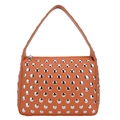 Orange rivet shoulder bag with silver studs and punk style faux leather texture - Earthy Yellow