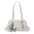 Bolso de hombro chic en charol blanco con diseño plisado y colgante de estrella - Blanco