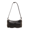 Minimalist black PU leather underarm bag with front flap pockets and silver zipper detail - Black