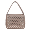 Dusty pink punk style rivet handbag with silver studs and premium leather texture - Khaki
