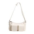 Minimalist cream white shoulder bag with dual front pockets and adjustable strap - White