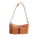 Minimalist caramel brown underarm bag with double front pockets and adjustable strap - Brown