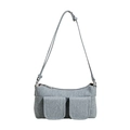 Minimalist grey canvas shoulder bag with double front flap pockets and adjustable strap - Light Blue