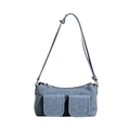 Minimalist blue denim shoulder bag featuring dual front flap pockets and matching strap - Dark Blue