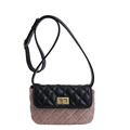 Sac bandoulière matelassé bicolore noir et fauve avec fermoir rotatif doré élégant - Kaki Petit