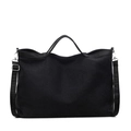 Bolso tote grande de lona negra con correa ajustable y ribete de cuero sintético - Negro