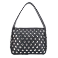 Black rivet shoulder bag featuring punk style pebbled leather and silver studs decor - Black