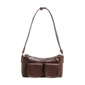 Minimalist dark brown underarm bag with dual pockets and adjustable strap in polished faux leather - Brown