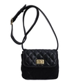 Classic black quilted crossbody bag with vintage gold turn-lock and frosted finish - Black Large