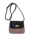 Quilted crossbody bag in black and khaki patchwork with gold turn-lock closure - Khaki Large