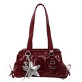 Bolso hobo plisado rojo oscuro con colgante de perro globo y estrella brillante para mujer - Burdeos