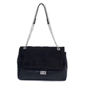 Black vintage matte chain bag with quilted diamond pattern and metallic twist lock - Black