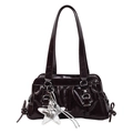 Minimalist glossy dark brown underarm bag with silver star charm and pleated leather - Brown