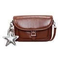 Vintage dark brown crossbody bag in glossy leather with silver star charm and metal buckle - With Pendant / Brown