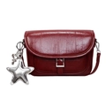Vintage wine red leather crossbody bag with silver star pendant and metallic buckle - With Pendant / Red