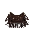 Borsa a mezzaluna boho in pelle scamosciata marrone con borchie e frange - Marrone