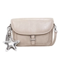Retro cream faux leather crossbody bag with silver star charm and buckle detail - With Pendant / Off White