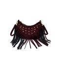Borsa a tracolla bordeaux a mezzaluna con borchie dorate e nappe bicolore - Borgogna