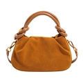 Sac à main en suédine caramel avec poignée tressée et design plissé élégant pour femme - Marron