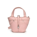 Borsa a secchiello rosa chiaro con trama litchi, lucchetto e tracolla rimovibile - Rosa