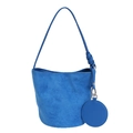 Royal blue bucket bag in soft faux suede with matching round pouch and knotted strap - Blue