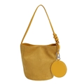 Minimalist bright yellow bucket bag with suede texture and matching round coin purse charm - Yellow