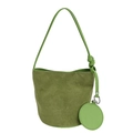 Grass green suede bucket bag with matching round coin purse and knotted leather strap - Green