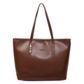 Large capacity dark brown leather tote bag with shoulder straps and logo detail - Dark Brown
