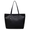 Classic large black faux leather tote bag with fashion embossing and silver rivets - Black