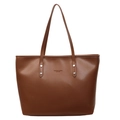 Minimalist brown leather tote bag with elegant silver studs and stylish printed letters - Tan