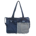 Große dunkelblaue Denim Patchwork Einkaufstasche mit Fransen und Schultergurten - Dunkelblau